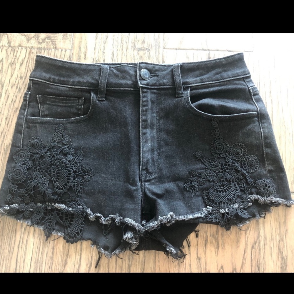 High waisted black denim shorts